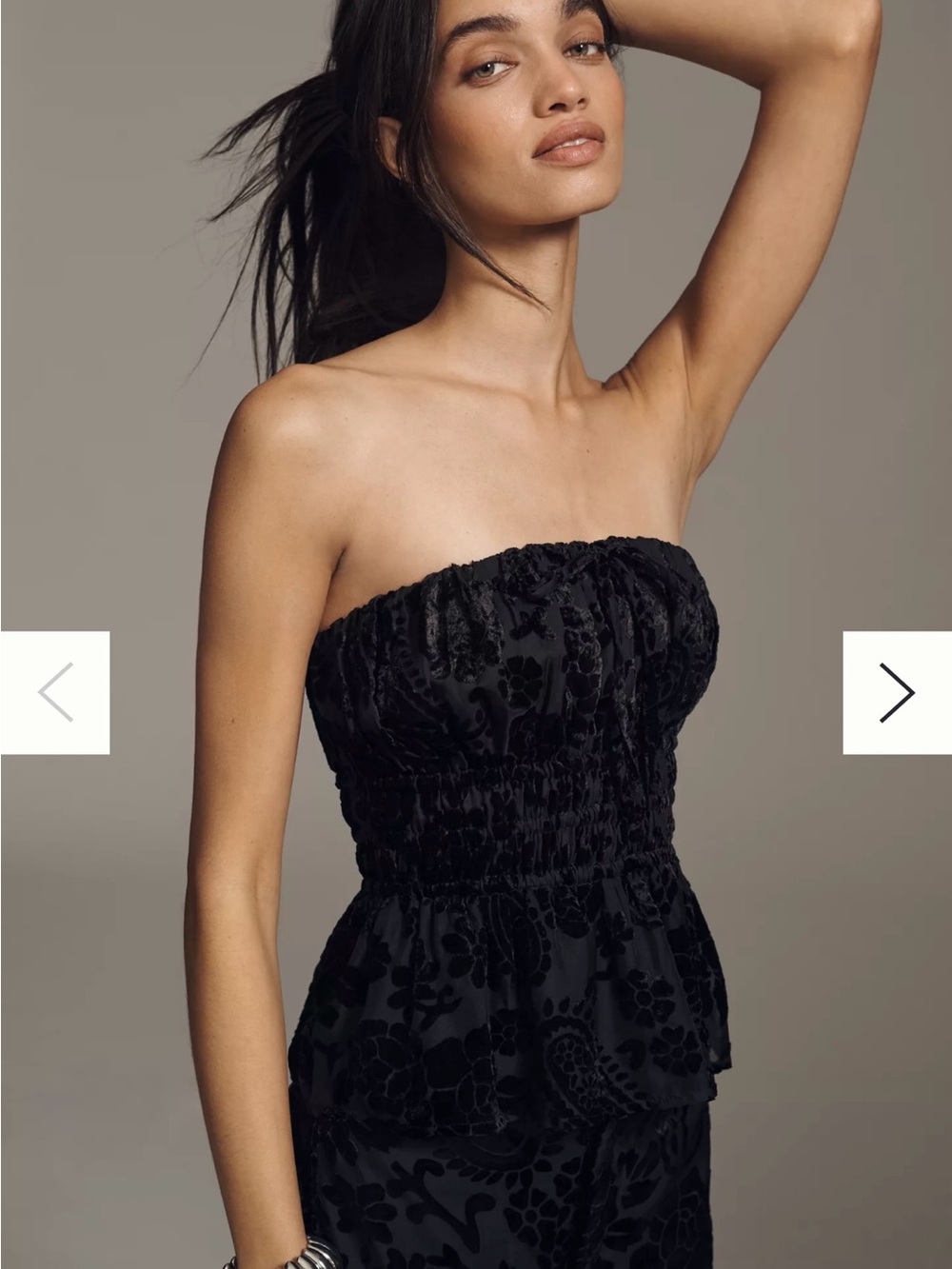 Anthropologie Somerset Black Strapless Smocked Blouse